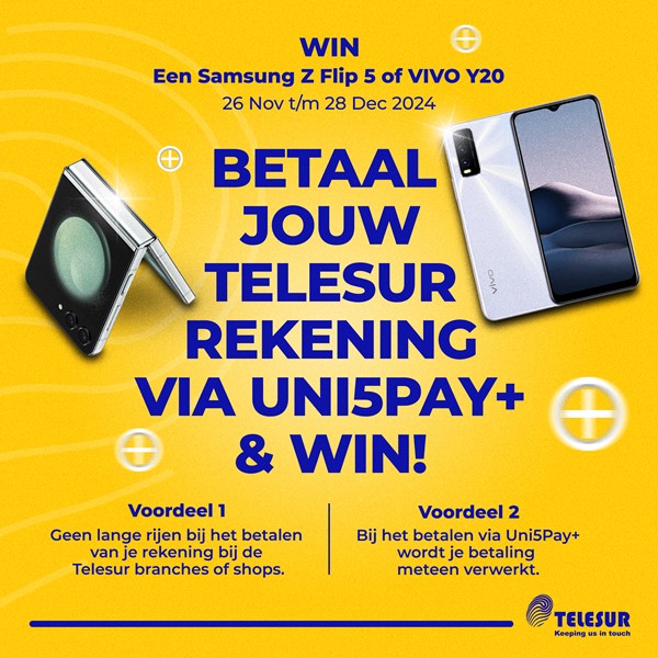 Betaal jouw Telesur Rekening via Uni5Pay+ & WIN! - Website - 1200 x 1200_26NOV2024